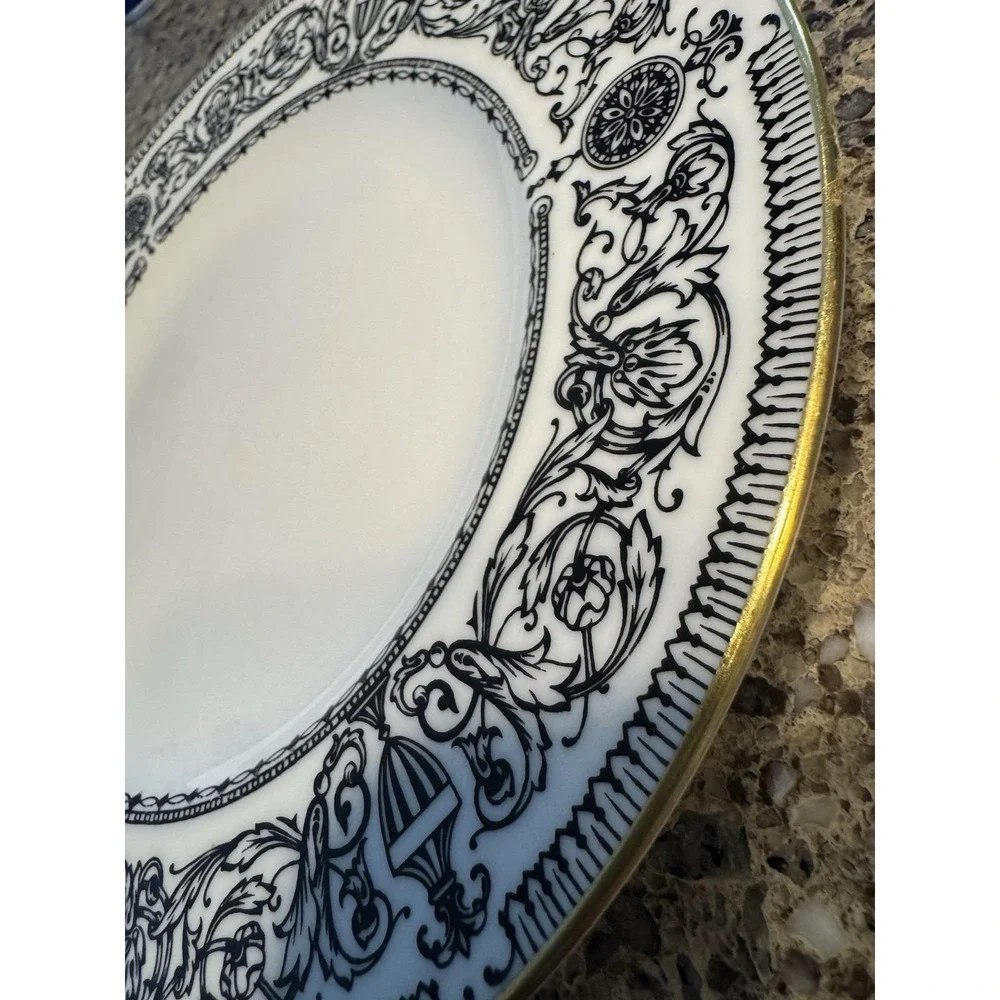 Royal Worcester 1966 Padua Plates Set of 4 Black White Bone China England 6